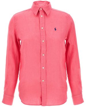 Polo Ralph Lauren Camicia Lino Slim Fucsia Manica Lunga-Donna - Rosa
