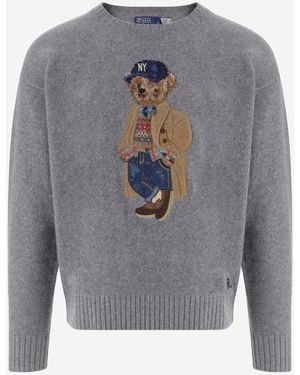 Polo Ralph Lauren Wool And Cashmere Jumper With Polo Bear - Grey