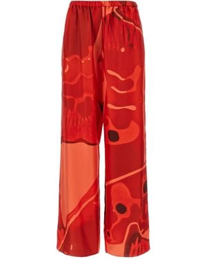 Ferragamo Palazzo Silk Pants - Rot