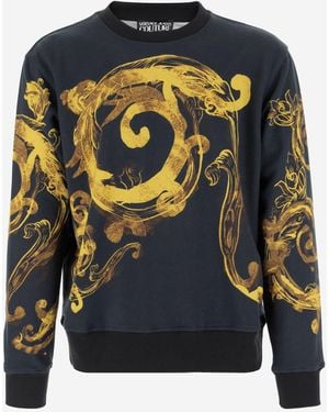 Versace Jeans Couture Cotton Sweatshirt With Baroque Print - Blue