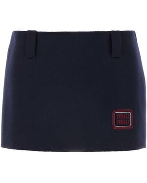 Miu Miu Stretch Wool Blend Mini Skirt in Black | Lyst