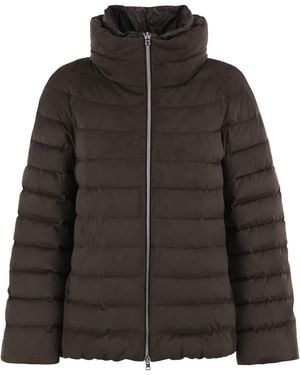 Herno Technical Suede Effect Down Jacket With Padded High Collar - Black