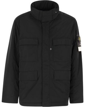 Stone Island Padded Field Jacket With Anti Drip And Snap Pockets - Black