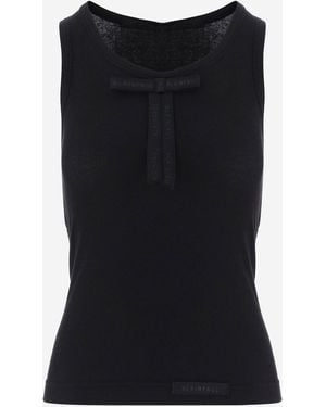 ALAINPAUL Ribbed Lyocell Blend Top With Bow Tops - Black