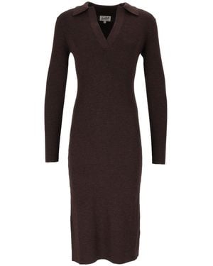 MC2 Saint Barth Octavia Merino Ribbed Wool Long-Sleeved Polo Dress - Black