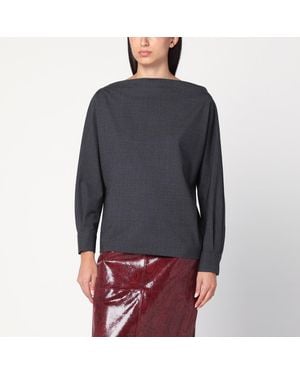 P.A.R.O.S.H. Anthracite Wool Blouse Shirt - Gray