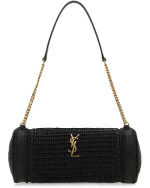 Saint Laurent Raffia And Leather Cassandre Shoulder Bag - Black