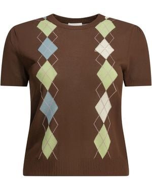 Ganni "Argyle" Rundhalspullover - Braun