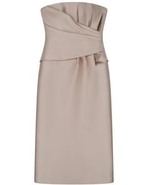 Alberta Ferretti Solid Strapless Midi Dress - Natural