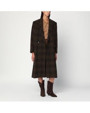 Isabel Marant Kaki Checked Lexana Double Breasted Coat - Black