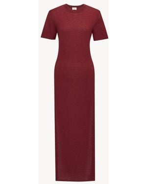 Saint Laurent Robe Longue Fendue Manches C - Rojo