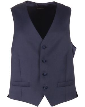Luigi Bianchi Virgin Wool Satin Tailored Vest - Blue