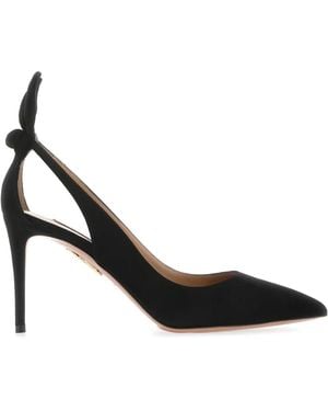 Aquazzura Bow Tie 105 Suede Pumps - Black