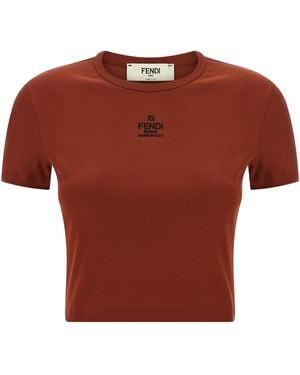 Fendi Top bordado del logotipo de - Rojo