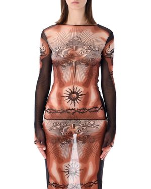 Jean Paul Gaultier Re-Edition Safe Sex Tattoo Tulle Top - Red