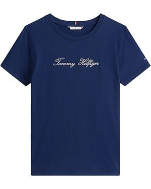 Tommy Hilfiger T Shirt Con Logo Ricamato - Blue