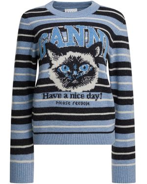 Ganni Wollpullover mit Aufdruck - Blau