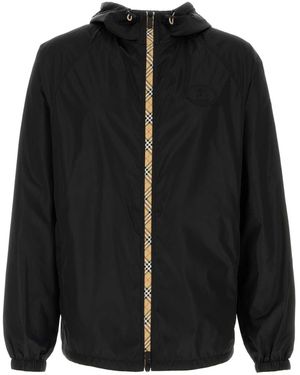 Burberry Logo Hood Jackets - Black