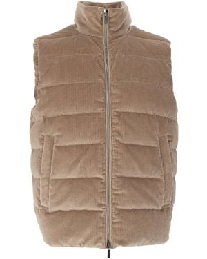 Peserico Quilted High Collar Corduroy Outerwear - Natural