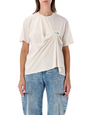 MM6 by Maison Margiela Asymmetric Ruched Cotton T-Shirt - Blue