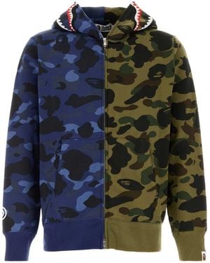 A Bathing Ape Printed Cotton Split Camo Shark Sweatshirt - Blue