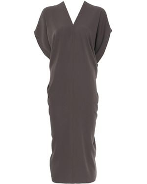 MM6 by Maison Margiela Draped Midi Dress With V-Neckline - Gray