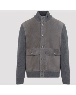 Brunello Cucinelli Chaqueta De Piel Acolchada - Gris