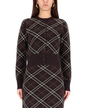 Burberry Check Wool Cashmere Cardigan - Black