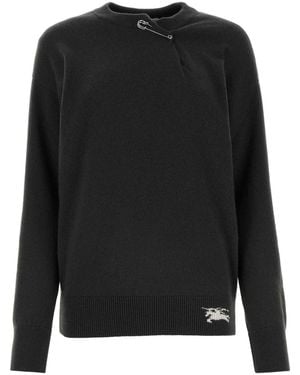 Burberry Cashmere Crew-Neck Embroidered Jumper - Black