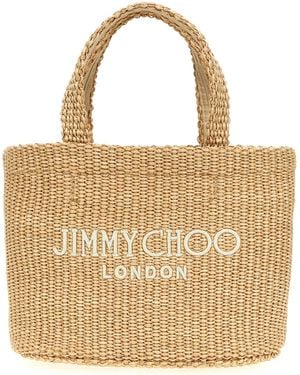 Jimmy Choo Borsa a mano Beach mini in rafia beige - Neutro