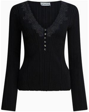 Self-Portrait Top With Lace - Black