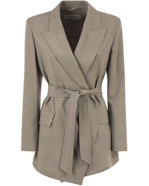 Max Mara Mxmnasello Maßgeschneiderter Prinz-von-Wales-Blazer mit Gürtel - Grau
