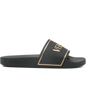 Versace Slide-Sandalen mit geprägtem Logo - Weiß