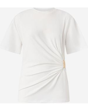 Pinko T-Shirt mit Drapierung und goldenen Details - Weiß