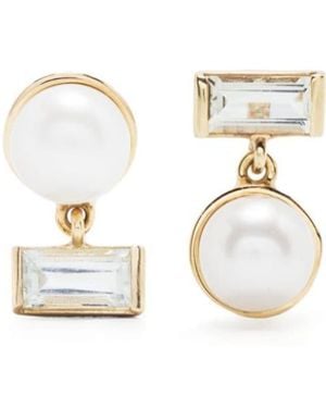 Aliita 9Kt Perla Baguette Gelbgoldohrringe Mit Perlen - Weiß