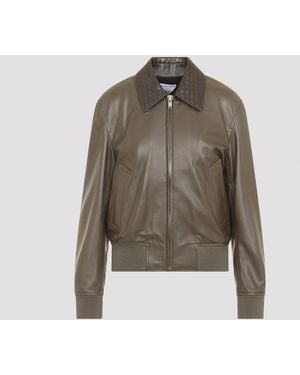 Bottega Veneta Leather Bomber Jacket - Green