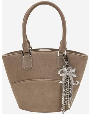 Self-Portrait Suede Leather Bag With Pendants - Brown