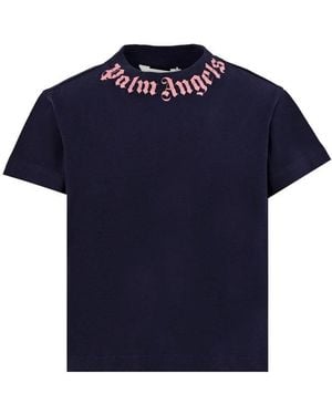 Palm Angels T Shirt With Logo - Blue