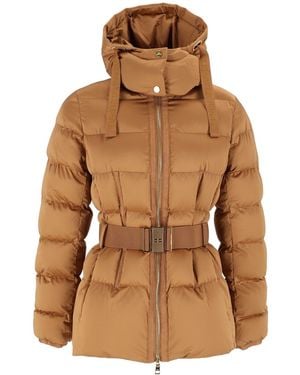 Elisabetta Franchi Quilted Padded Belted Hooded Coat - Brown