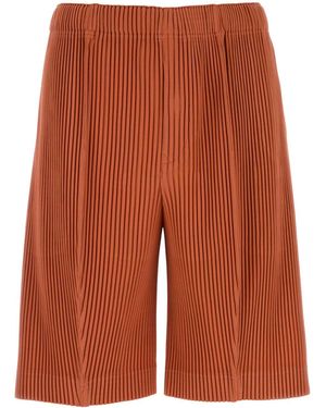 Homme Plissé Issey Miyake Pleated Polyester Bermuda Shorts For - Orange