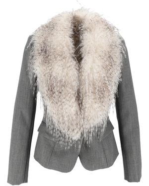 Elisabetta Franchi Virgin Wool Fur Collar Tailored Jacket - White