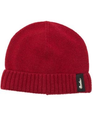 Borsalino Cashmere Beanie Hat With Cuffed Brim And Logo Patch - Red