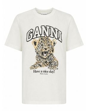 Ganni T Shirt "Leopard" - White