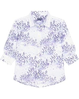 Vilebrequin Leinenhemd mit Lavendel-Print und kurzen Ärmeln - Weiß