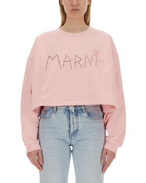 Marni Cropped Relaxed-Fit Sweatshirt - Pink
