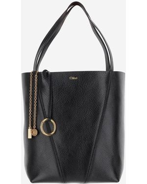 Chloé Chloé Chloé Spin Tragetasche aus kastanienbraunem Leder - Schwarz