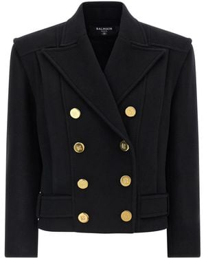 Balmain Abrigo con solapas de pico - Negro