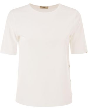 Herno Camiseta De Algodón Con Botones Con Logo En Los Lados De - Blanco