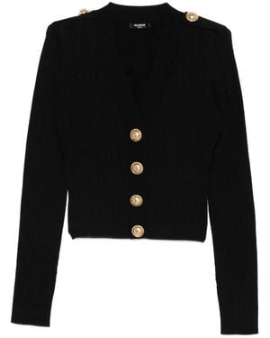 Balmain Gerippte Strickjacke mit Knöpfen - Schwarz