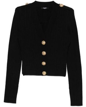 Balmain Gerippte Strickjacke mit Knöpfen - Schwarz